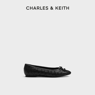 CHARLES&KEITH25春CK1-70900563平底蝴蝶结织芭蕾舞鞋单鞋 Black黑色 35