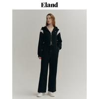 Eland衣恋短款连帽卫衣女学院风撞色双开拉链上衣