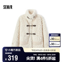 森马（Semir）外套女仿兔毛仿麂皮拼接2024冬季宽松立领夹克温柔系109724108022 白色调00311 XL