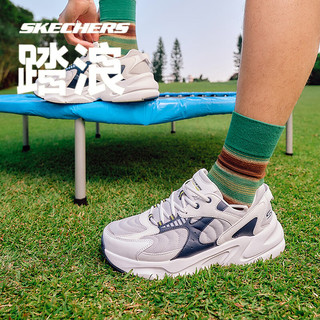 斯凯奇（Skechers）男士踏浪老爹鞋厚底增高缓震软底休闲鞋潮流百搭运动跑步鞋 GYMT灰色/多彩色 45.5