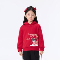 MQD马骑顿女童红色国风新年装连帽卫衣 红色 中国红 110