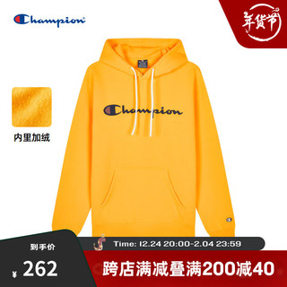 Champion【王俊凯同款】冠军卫衣男美式学院复古加绒加厚连帽上衣 黄色 XXL