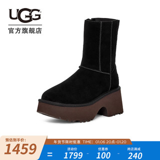 UGG 女士舒适时尚双线缝坡跟厚底短靴休闲雪地靴 1158313 黑色 40