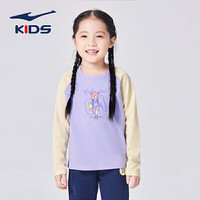 鸿星尔克(ERKE)童装女小童小女孩印花圆领T恤儿童长袖针织衫卫衣66222301054冰沙紫101