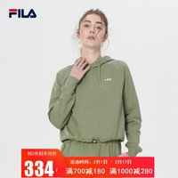 斐乐FILA宽松连帽卫衣休闲女装短款套头衫基础款上衣欧版 油绿色 S