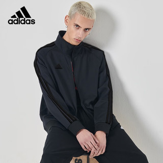 adidas阿迪达斯男女款经典条纹外套经典休闲运动服春秋季薄夹克 【春秋款】纯黑色  L（身高167-175厘米）