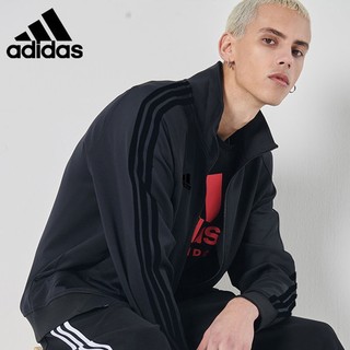 adidas阿迪达斯男女款经典条纹外套经典休闲运动服春秋季薄夹克 【春秋款】纯黑色  M（身高162-167厘米）