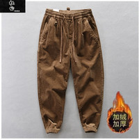 杜宙日系重磅加绒加厚灯芯绒工装裤男士休闲束脚宽松卫裤耐磨