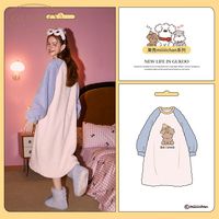 Gukoo/果壳冬季女睡裙卡通加绒加厚可爱睡衣家居服可外穿宽松