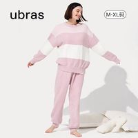 ubras条纹云朵绒冬季加绒加厚抗静电秋衣裤家居套装睡衣女男
