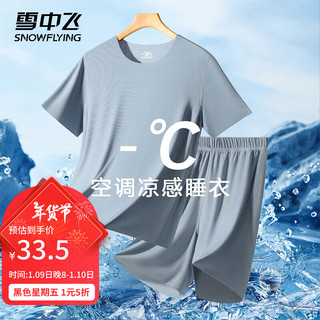 雪中飞 睡衣男无痕夏季薄款短袖冰丝凉感家居服套装蓝色 XL