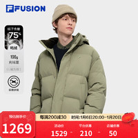 FILA 斐乐 FUSION斐乐潮牌羽绒服男2024冬季新款休闲宽松连帽保暖外套 深褐卡其色-DK L 175/96A