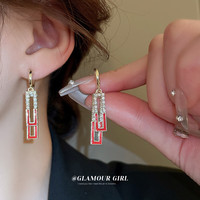 珥柒 轻奢高级感耳环925银针时尚流苏耳饰2024气质耳钉耳扣女 E498红色长短耳扣