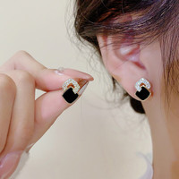 珥柒 轻奢高级感耳环925银针时尚流苏耳饰2024气质耳钉耳扣女 E428黑色方块