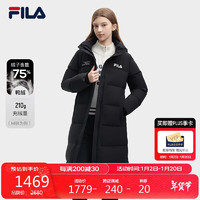 FILA 斐乐 女士长款羽绒服冬休闲基础简约连帽上衣 正黑色-A-BK 165/84A/M