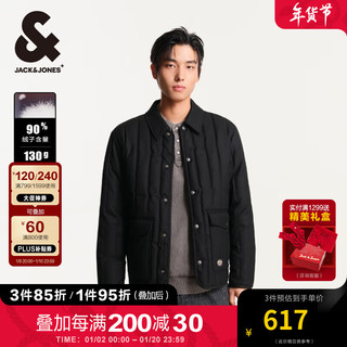 杰克·琼斯（JACK&JONES）冬季时尚潮流百搭舒适双侧按扣贴袋翻领羽绒服男款224423006 黑色E40 165/88A/XS