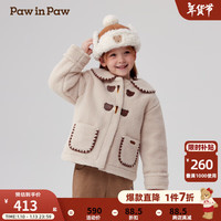 PawinPaw卡通小熊童装2024年秋冬女童翻领牛角扣棉服保暖厚实 Beige米色/35 140 cm