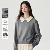 假两件翻领新年红色毛衣女2024冬季北极绒保暖时尚舒适针织衫