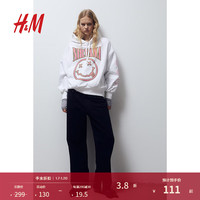 H&M【涅槃乐队】女装大廓形印花图案连帽衫1186488 白色/Nirvana 155/76