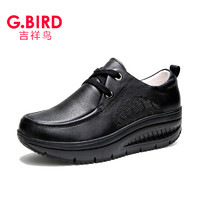 G·Bird 吉祥鸟 超轻女鞋2025春季新款真皮休闲百搭摇摇鞋厚底松糕系带1008