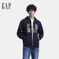 Gap 男女装2024秋季印花字母logo抓绒连帽卫衣休闲外套660128 海军蓝 180/100A(XL) 亚洲尺码