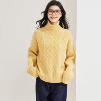 金菊【加厚绵羊毛100%】高领绞花秋冬经典毛衣女式羊毛衫 黄色XL