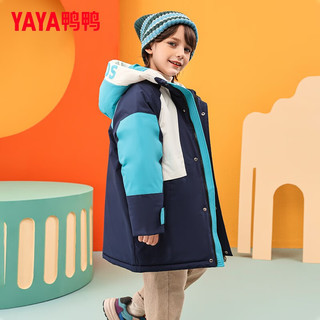 YAYA 鸭鸭儿童羽绒服男童中长款加厚青少年保暖工装冬季中大童装外套SE 藏青 120