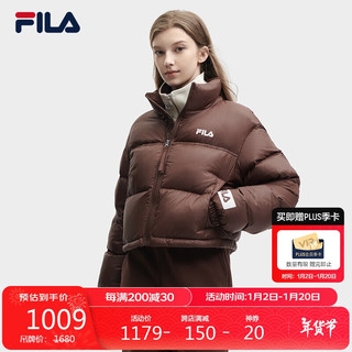 FILA 官方女子羽绒服冬季保暖防风宽松短款面包服运动外套