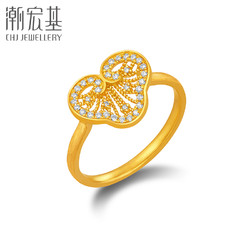 CHJ JEWELLERY 潮宏基 花丝如意黄金戒指足金5G钻石镶嵌高级感非遗X