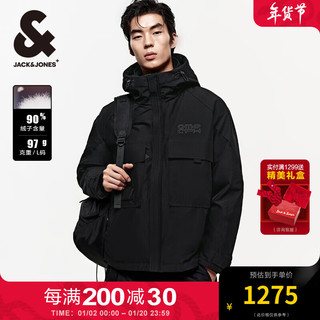 杰克·琼斯（JACK&JONES）冬季时尚潮流工装风外套纯色宽松日常连帽羽绒服男224412022 E40黑色 165/88A/XS