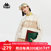 Kappa 卡帕 复古运动套头衫2023女短款针织卫衣拉绒字母长袖K0D82WT05 桦木白-0114 L