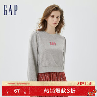 Gap女装秋季款LOGO泡泡袖法式圈织软卫衣590996洋气上衣 浅灰色 165/84A(XS)