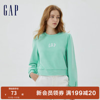 Gap女装秋季款LOGO泡泡袖法式圈织软卫衣590996洋气上衣 蓝绿色 170/100A(L)