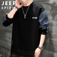 JEEP SPIRIT 吉普卫衣男春秋长袖T恤上衣休闲体恤秋衣休闲服打底衫 黑色 L