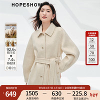 红袖今年流行毛呢外套冬季2024女装直身轻熟翻领双面呢长大衣 浅米005 M