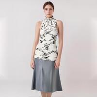 女式拼色高领长款修身显瘦毛衣