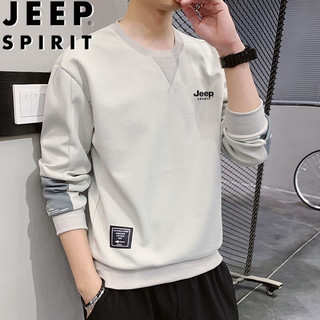 JEEP SPIRIT 吉普卫衣男春秋季长袖T恤中青年休闲圆领套头男装 灰色 3XL