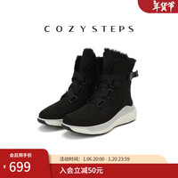 COZY STEPS可至女士秋冬时尚休闲搭扣保暖防寒防滑加厚羊皮毛一体雪地靴女 黑色 38