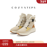 COZY STEPS可至女士秋冬时尚休闲搭扣保暖防寒防滑加厚羊皮毛一体雪地靴女 糕点白 36