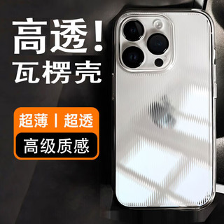 POZZO 适用苹果14Pro手机壳iphone14pro保护套超薄防摔壳防指纹全包瓦楞光栅行李箱 全透明