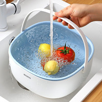 ecoco意可可厨房洗菜篮沥水篮子多功能洗水果盆双层加厚洗菜盆厨房用滤水篮漏 清新蓝（大号）