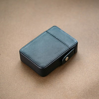一皮 ONE LEATHER 烟盒打火机一体20支装保护套便携式超薄创意真牛皮软硬盒烟套 经典黑 20支