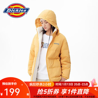 dickies羽绒服 女式双面两穿放羊羔绒羽绒服连帽外套10808 蜂蜜黄 XS 充绒量:72.5