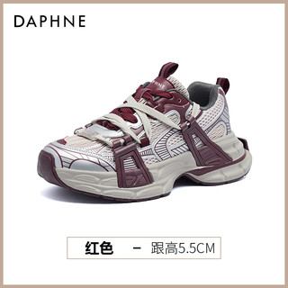 DAPHNE 达芙妮 红色老爹鞋女2025新款春季新年网面厚底显脚小运动休闲鞋子