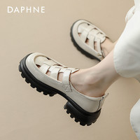 DAPHNE 达芙妮 真皮罗马凉鞋女款2024新款厚底洞洞鞋夏季女鞋法式软底单鞋