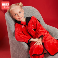 三枪童装 法兰绒少儿保暖男童女童儿童连帽睡袍睡衣合集 大红（法兰绒） 150【参考体重70-80斤】