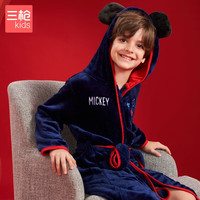 三枪童装 法兰绒少儿保暖男童女童儿童连帽睡袍睡衣合集 藏青（法兰绒） 150【参考体重70-80斤】