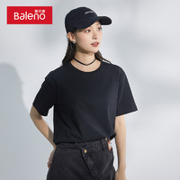 Baleno 班尼路 黑色短袖t恤女2024新款夏季重磅纯棉体恤正肩宽松显瘦上衣