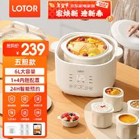 LOTOR 电炖锅家用炖盅大容量隔水炖锅 白色五胆款-共 6L