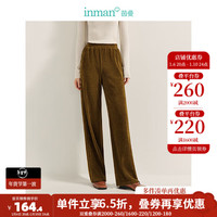 茵曼（INMAN）灯芯绒开衩直筒裤2024冬季女装新款拼接松紧腰宽松保暖长裤